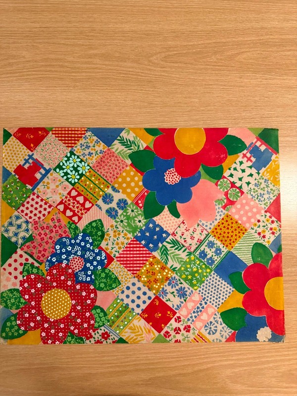 Original Gouache Textile Design Country Patchwork Quilt Floral Diamond Pattern