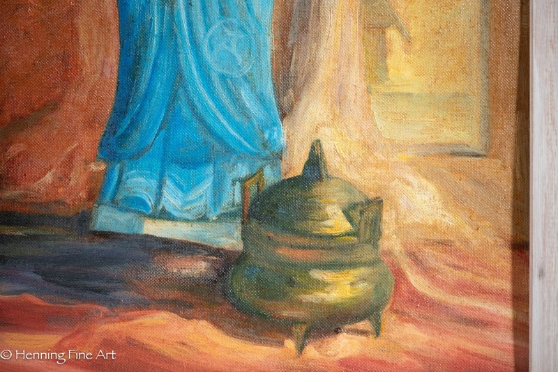 Mid Century Oil Painting Impressionist Still Life Asian Arts A Fondacaro 20x24" gallery