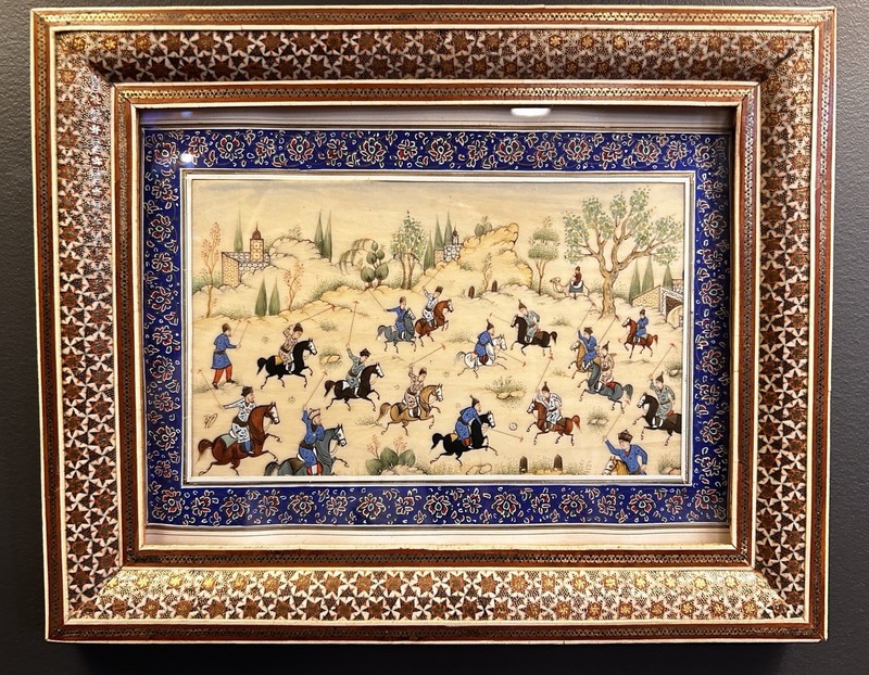 Very Fine Persian Khatam Frame with Polo scene signed by Artist on Bone.