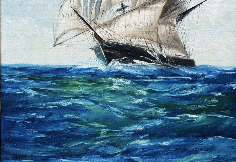VTG MCM Original Nautical Realistic O/C "Clipper Ship", Signed Gibbons, Framed! gallery