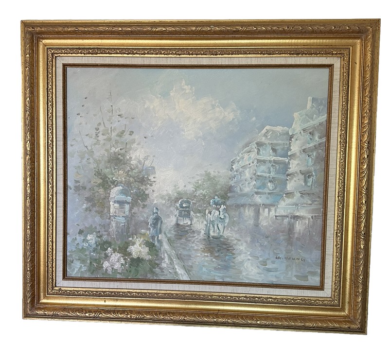 1950s Ancient Paris Street Spring Under The Rain Oil Painting Pastels FRANCE gallery