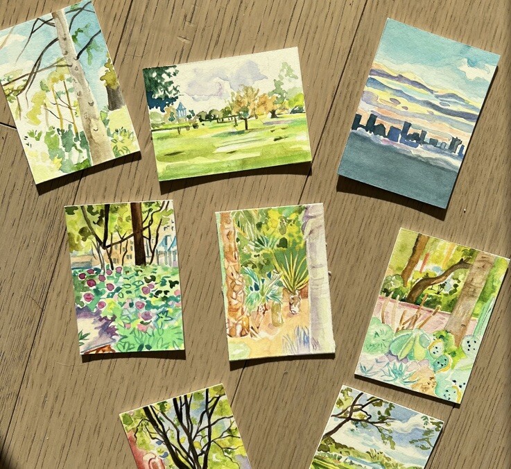 ACEO Art Card Print Of Original Tree And Lantern Watercolor NYC Park gallery
