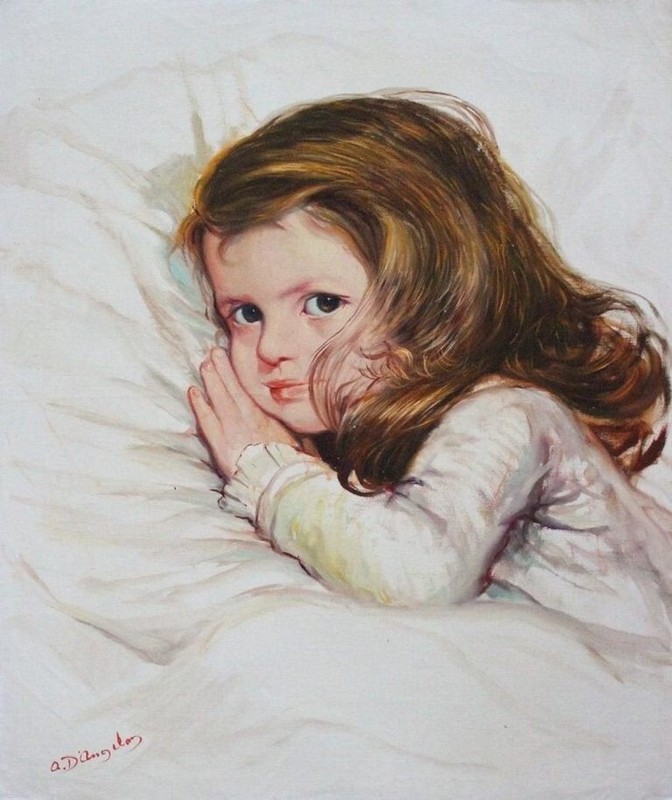 Signed Oil Painting ‘Portrait of a Young Girl’ by Alfredo D’Angelo