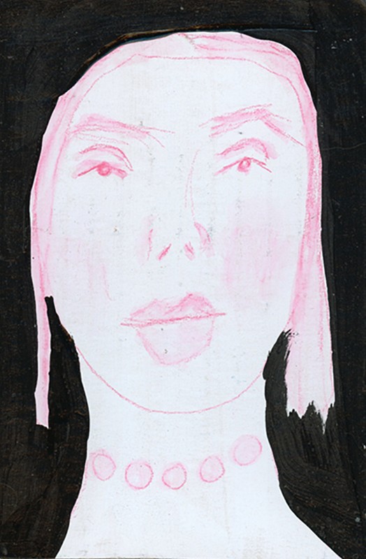 Woman Portrait Painting 4×6 Pink Naive Original Art Expressive Miz Katie