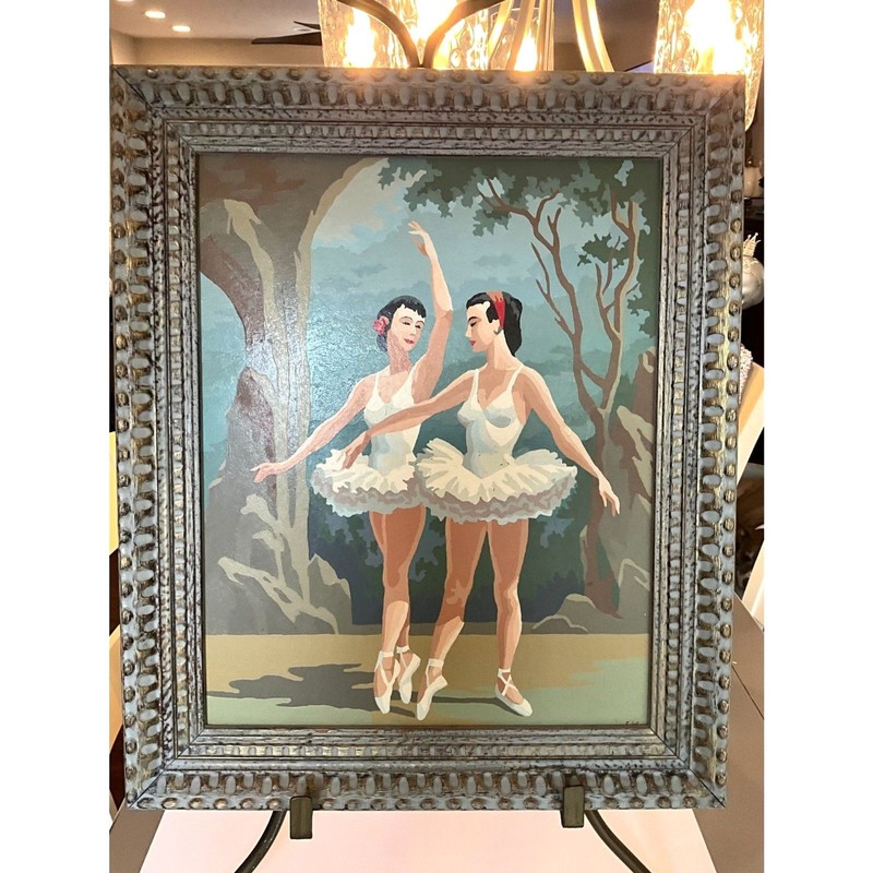 Stunning! Vintage MCM large paint by number ballerinas beautiful frame 20 x 24
