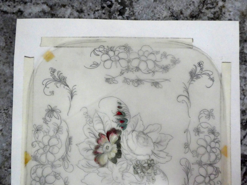 Vintage Hand Painted Acetate Overlay Art Sample Early Amer Brazer Toleware Furn gallery