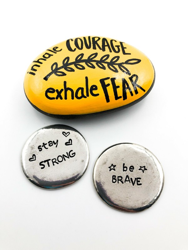Inhale Courage Exhale Fear Painted Rock Gift Set Stay Strong Be Brave Coins
