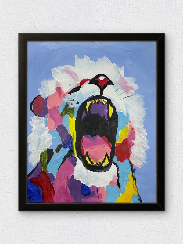 Original Abstract Lion Signed Painting Home Decor STerling Paper Art 11×14