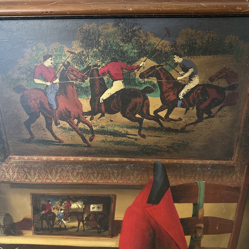 Polo Players Sport Red Team Vintage Painting Signed