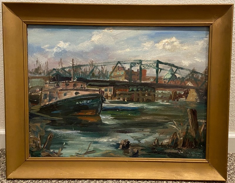 1959 – ELDRED J. KRATZ – Becher Street Bridge Milwaukee – Original Oil Painting