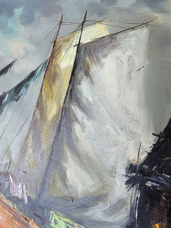 1962 Oscar T. Navarro Oil Painting Manila Seascape maritime vintage 16×20 gallery