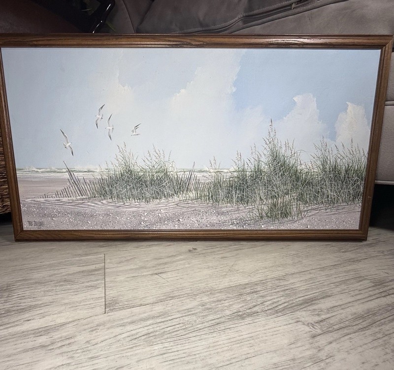 Rex Duggar Original Oil On Canvas Coastal Landscape Painting Framed 13”x25” Dune