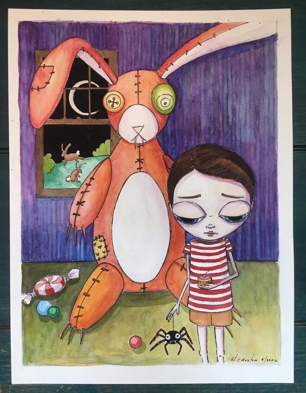 «Velveteen Bunny» OG Painting Evil Toys Creepy Cute Goth Beetlejuice Halloween