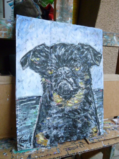 They call me Charlie 8x10 dog oil painting card panel original signed Crowell gallery
