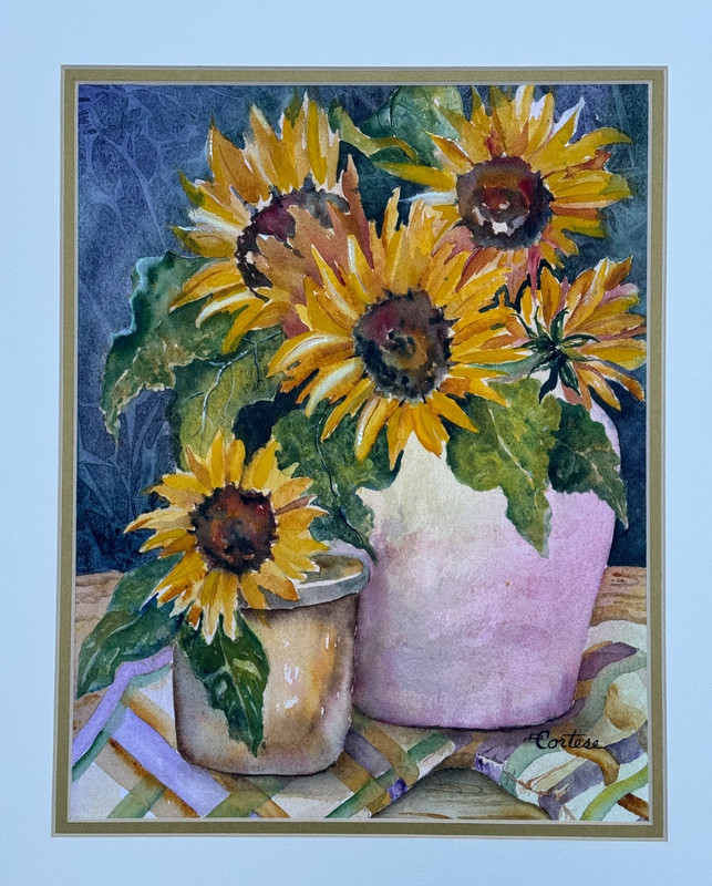 D. CORTESE SIGNED WATERCOLOR PAINTING SUNFLOWERS IN POTS STILL LIFE ORIGINAL ART