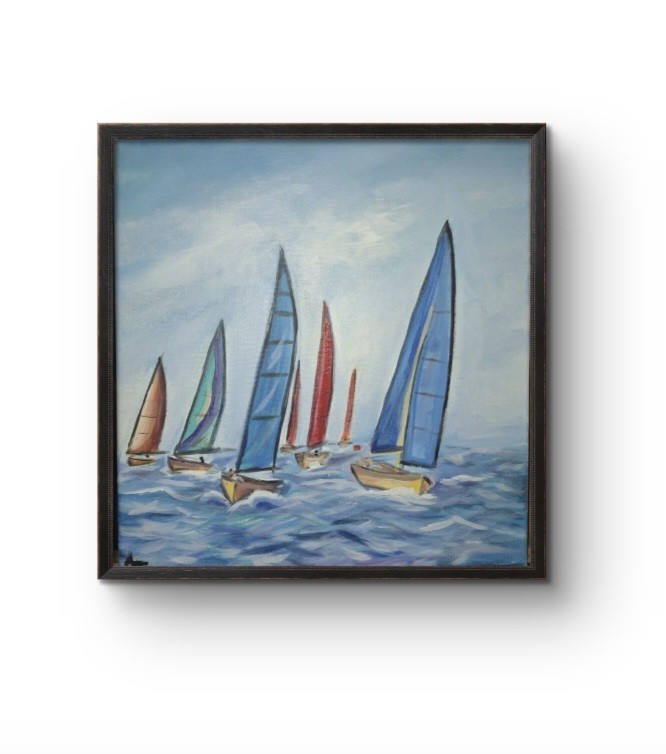 Racing Sails Original Acrylic Canvas Painting 12x12x2