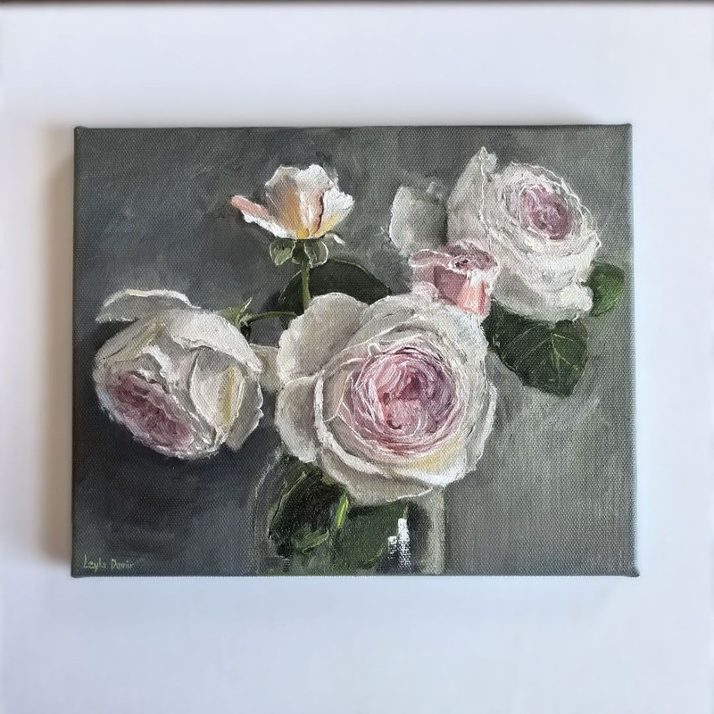 Pink roses bouquet oil painting original still life