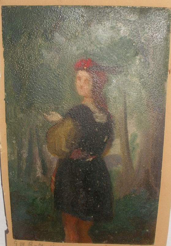 Antique 1859 George W Bull ( American 19thc oil painting man medieval costume