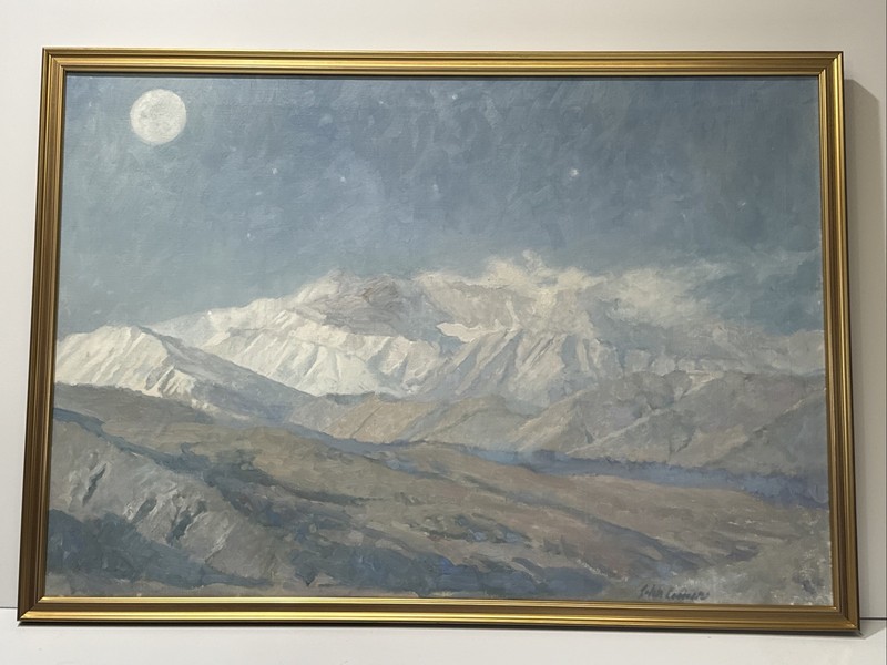 Large American Landscape Painting Mountains John Comer Twilight Sky Vintage Oil