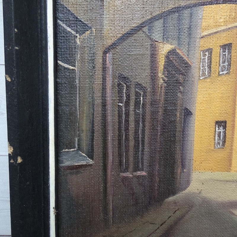 Architectural Oil Painting Old World City Street Buildings Signed MB 12.75x10.5 gallery