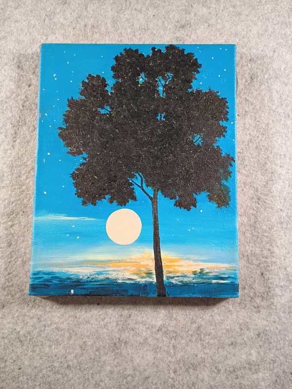 Original Vintage Modern Silhouette 80s 90s Acrylic Painting on Canvas 8×10″
