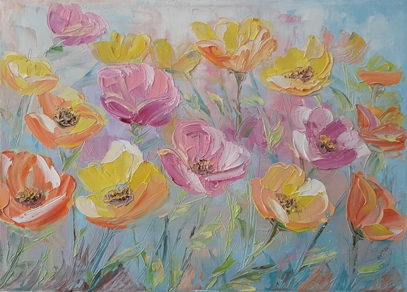 Garden of Soft Colors Original Flower Painting Floral Wall Art Pastel Decor gallery