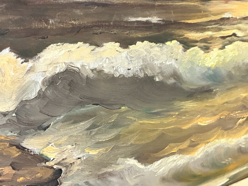 Beautiful Oil Painting Waves Of Gold In Solid Frame 38 X 23 SEE MEASUREMENTS gallery