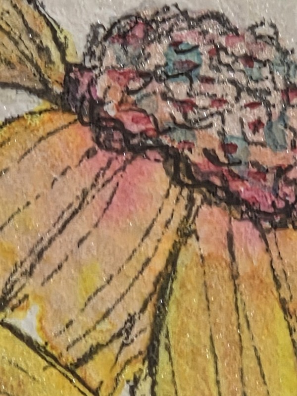 ACEO Original Watercolor & Ink Yellow Coneflowers Floral Miniature Art 2.5 x 3.5 gallery