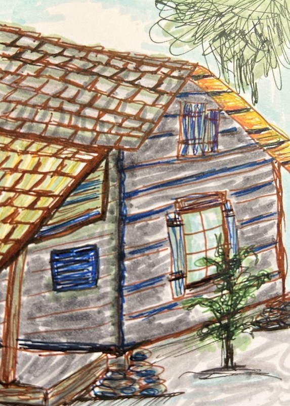1Original art card ACEO dorisann1022 Landscape Log cabin Callaway Garden Rustic
