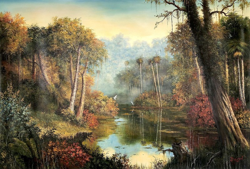 Great VILLAFLOR BACCI Original Oil Painting Misty Moring Florida HAND SIGNED COA