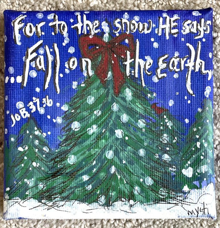 Christmas Trees Snow Original Painting Xmas Art Blue