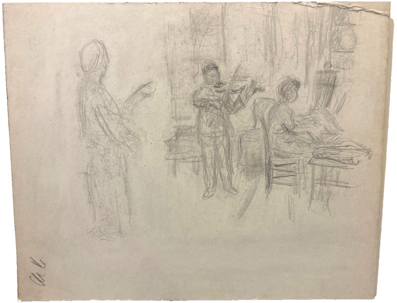 Violinist , Pianist, Conductor Pencil Drawing-Circa 40s-Bernard Gussow gallery