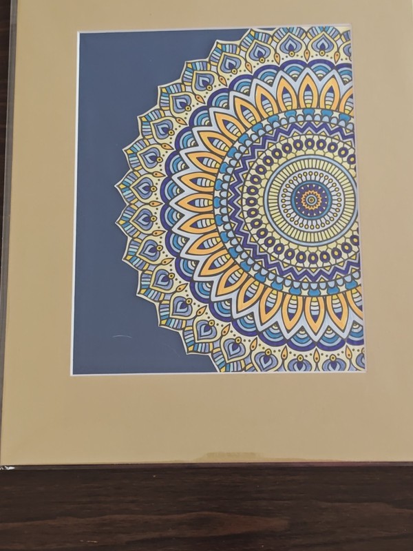 Handcolored Mandala, Gold Matte, Artwork, Blues And Golds, 14" x 11" gallery