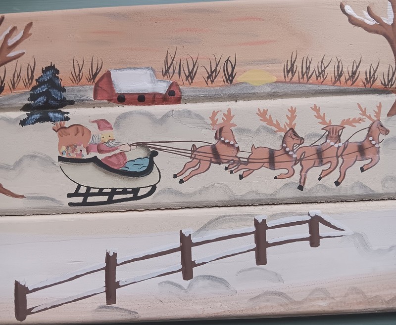 Hand Painted Wood Christmas Scene Santa From Branson Missouri FolkArt Decor 18×6