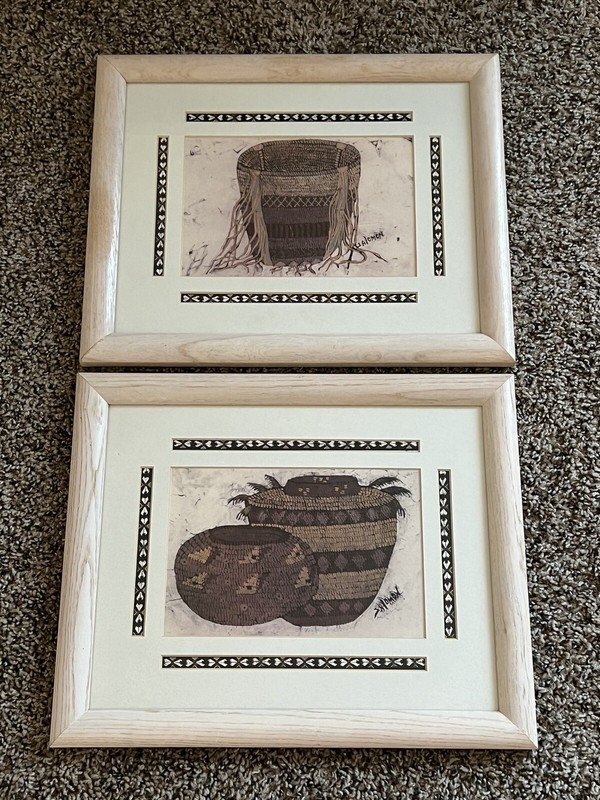 MARILYN SALOMON Original Indian Pots & Baskets Batik China Silk Lot Of 2 Signed