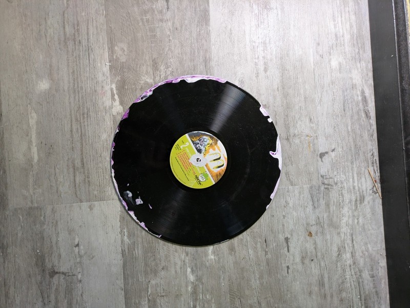 Original Art Acrylic Pour Vinyl Record Bumblebee And Flowers gallery