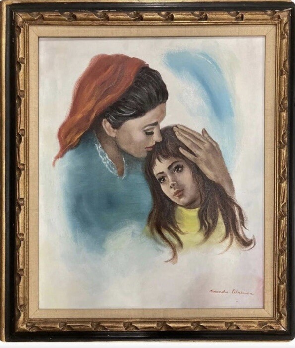 Sandu Liberman Original Oil Painting On Canvas “Mother and Daughter”