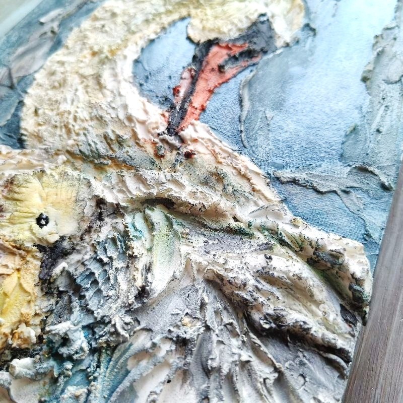 Original Volume Oil Acrylic Painting Wall Textured Art Mother Swan & Baby 12x8in gallery