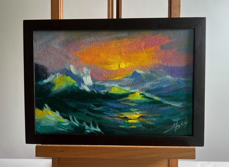 Acrylic Painting Raging Waves At Sunset M. Patskan Unframed Original nAAA4793 gallery