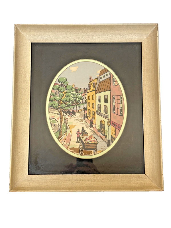 Vintage Framed Watercolor Parisian Street Scene Paris Matted 14″ x 16″ Painting