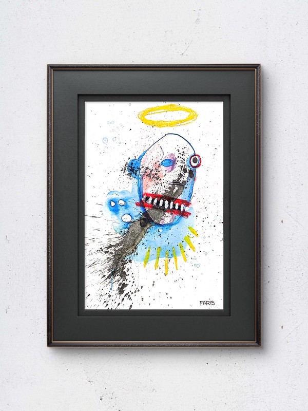 Original Ink Portrait Painting A4 Mixed Media Neo-Expressionism Signed COA #12