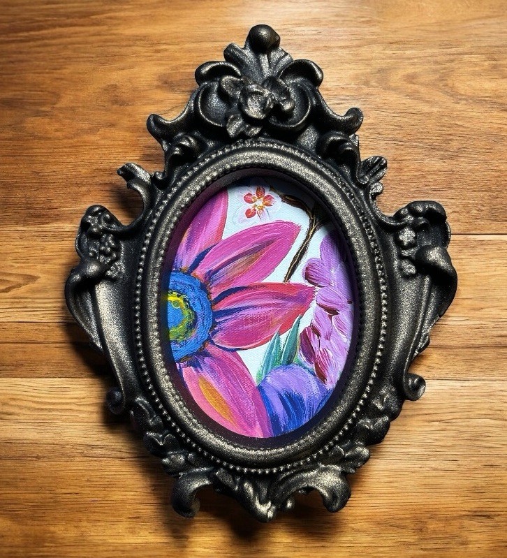 Pink Sunflower colorful floral Giclee art print in vintage style ornate frame