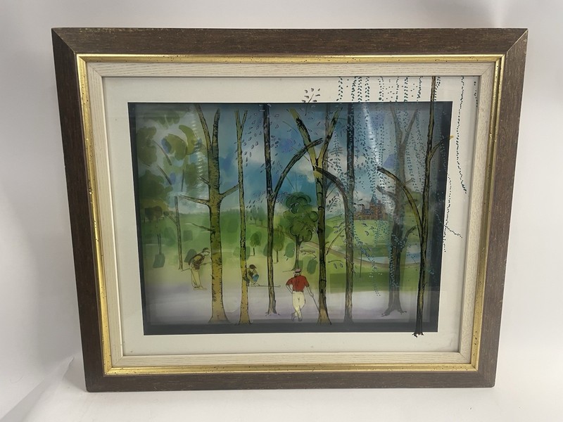 Golf Scene 3D Vitreograph Glass Shadow Box Signed Numbered Jean-Pierre Weill