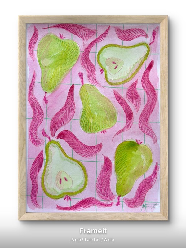 Original Picnic Pears 2 Painting By Alannah Dyer- Acrylic 9×12 in. Kitchen Food