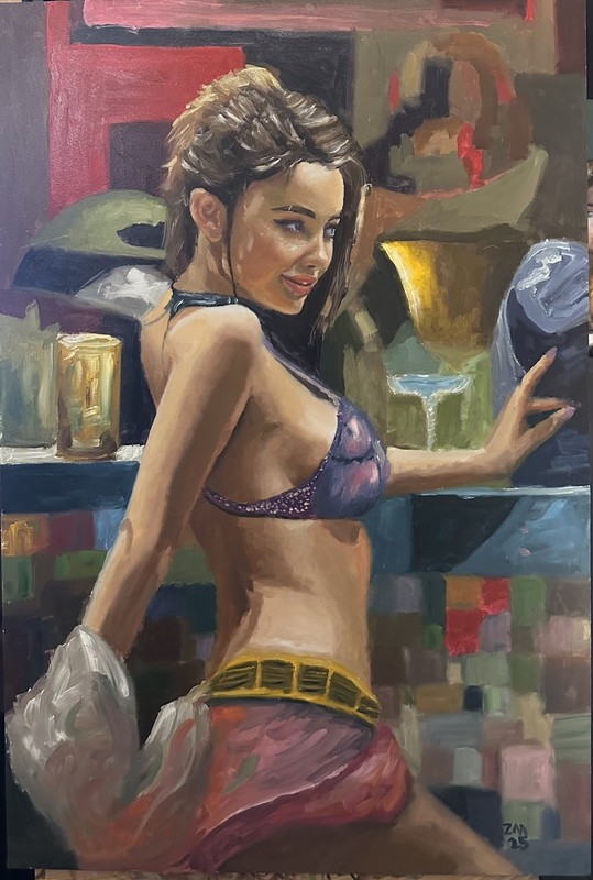 Original Oil Painting by ZM – Woman Futuristic Fantasy on Panel Ready to Hang