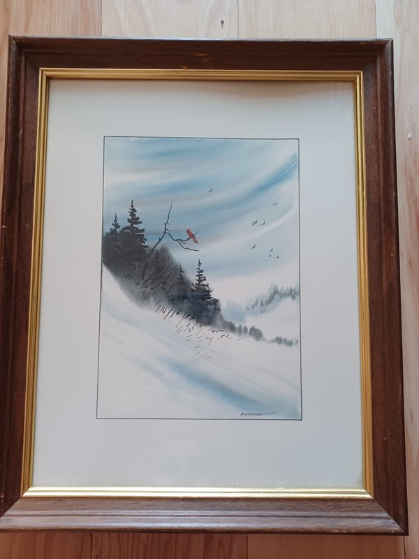 Gerald W Bernhardt Original Watercolor Painting «Watchful Cardinal” 13″x16»