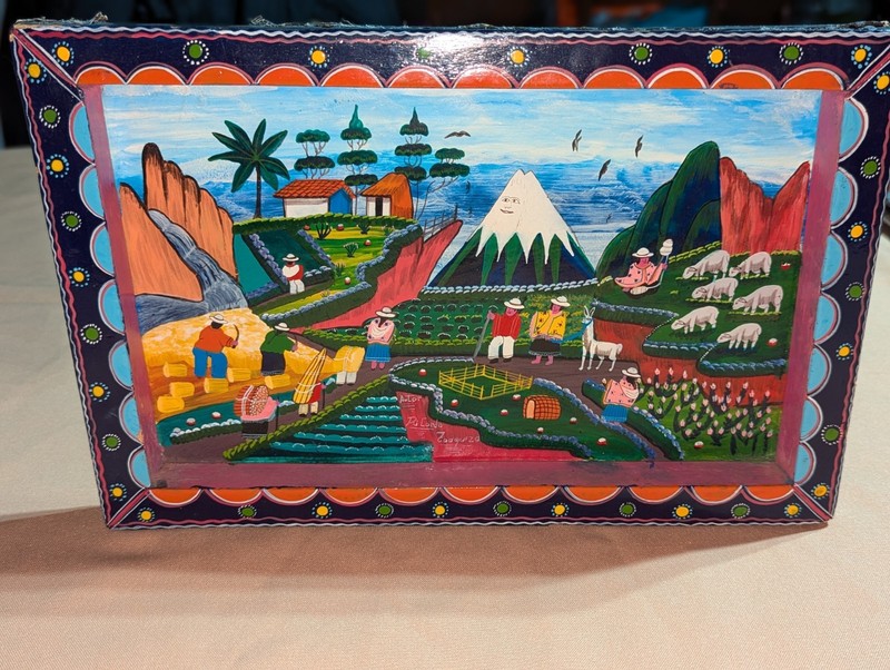 Ecuador Autor RiCordo Zooquiza Primitive Folk Art Painting on Sheepskin/Llama