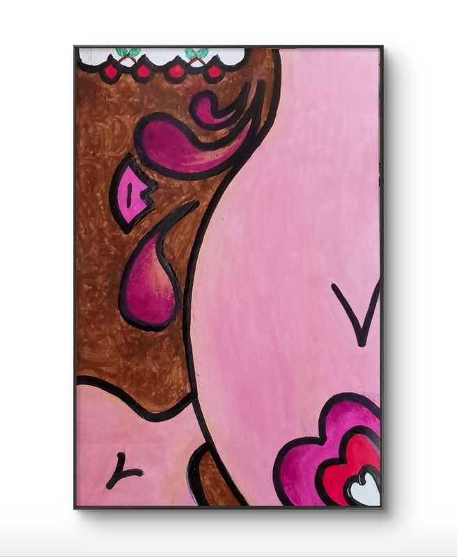ACEO Abstract Femininity «Artist Pick» Cherry Pie Acrylic & Pencil Charlene Slie