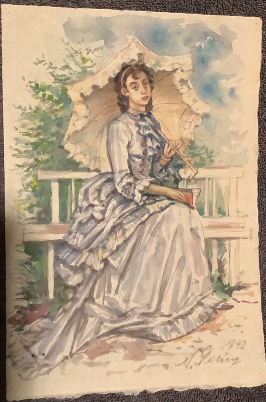 Andreas Gering (1892-1957) Watercolor Painting. Signed &Dated (1942) German Girl