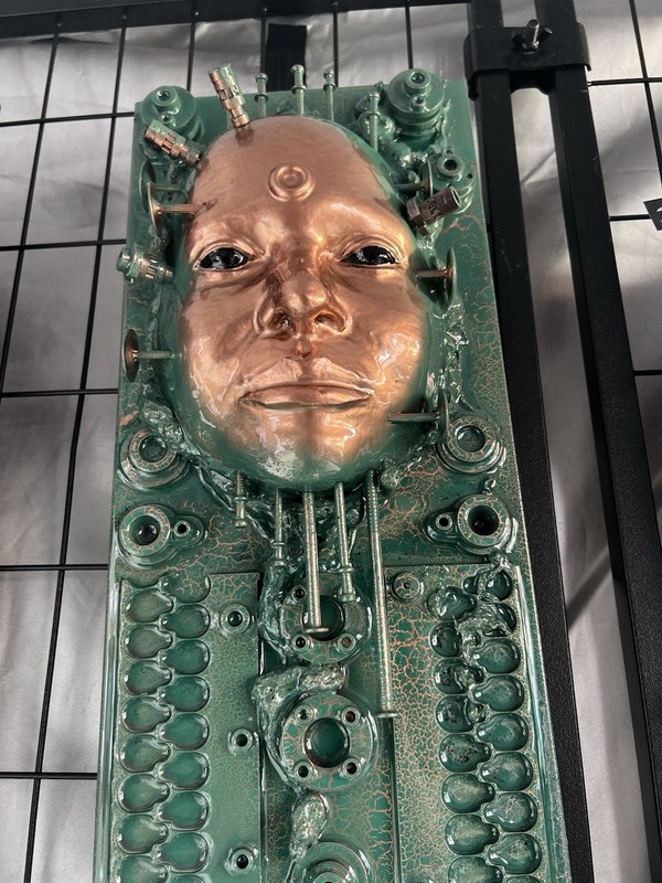 Original Steampunk Assemblage Art: HR Giger Inspired Wall Sculpture (24×8 in)